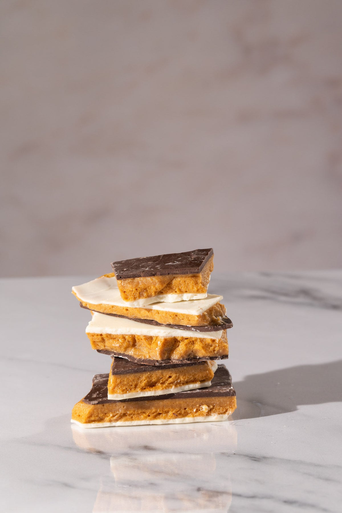 Classic Butter Toffee: butter toffee with vanilla-flavored and chocolate-flavored coating